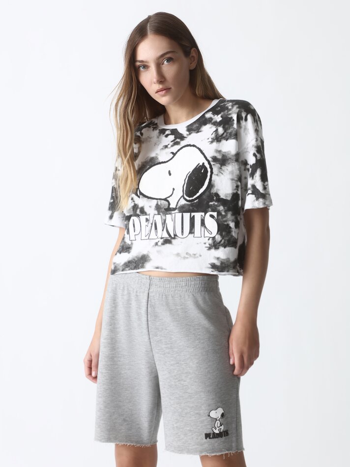 Shorts de moletom estampados com Snoopy Peanuts™ - Cinza mesclado
