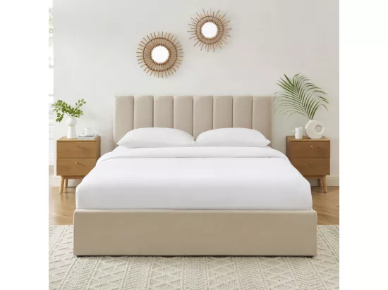 Billie - Lit coffre matelassé en tissu 160x200cm - Beige