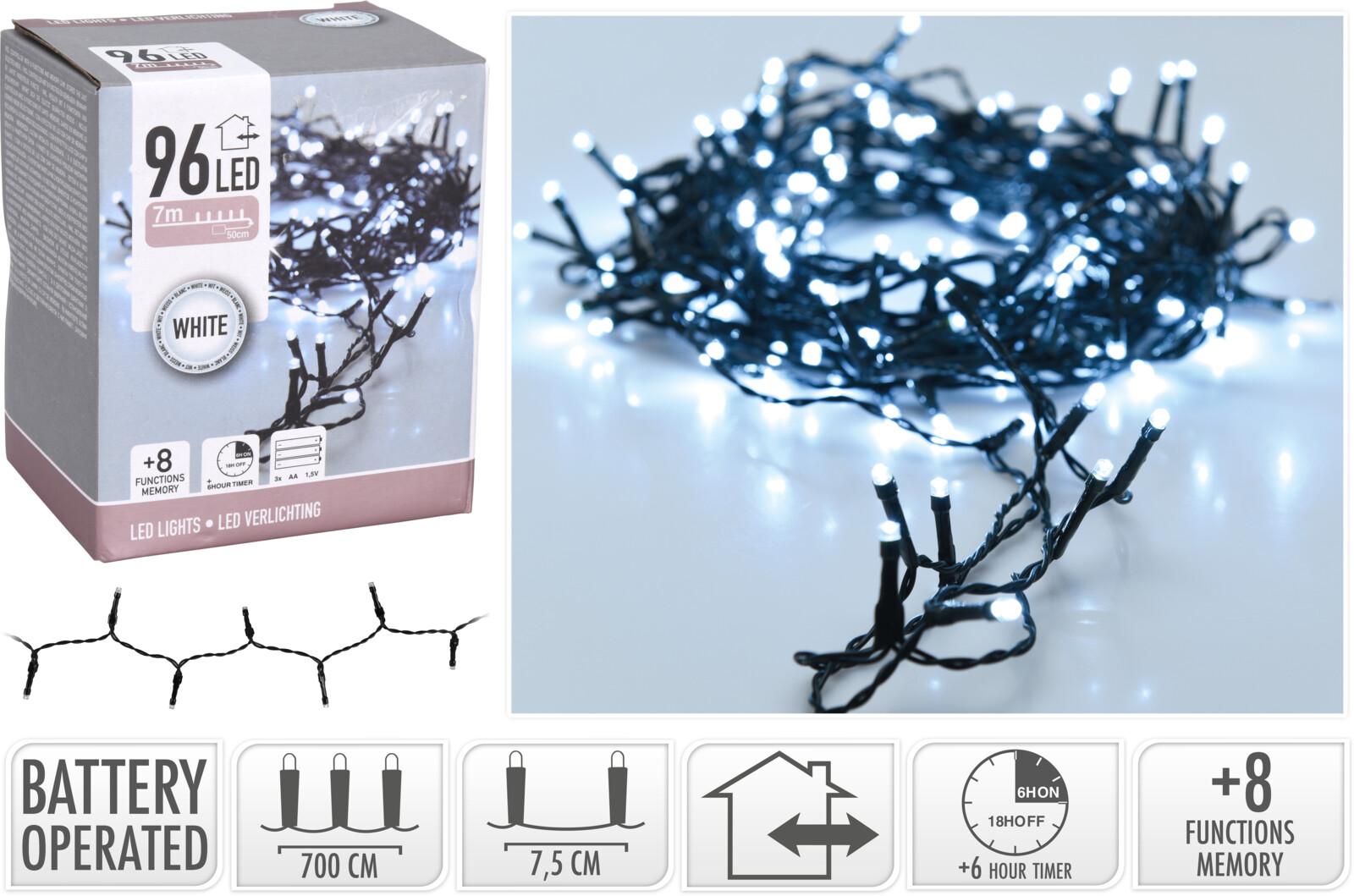 GUIRLANDE ELECTRIQUE EXTERIEUR 96 LED BLANC FROID PILES