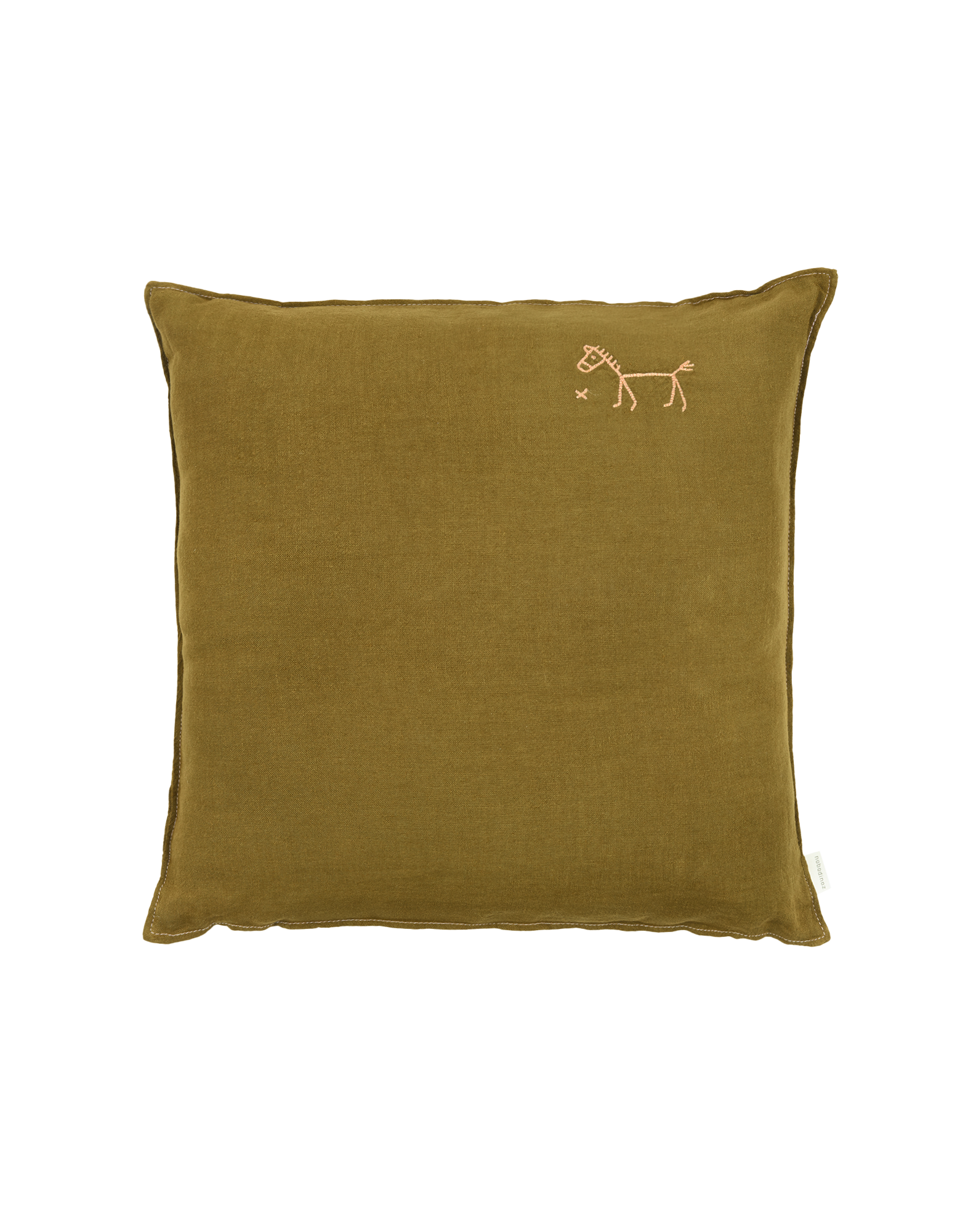 Coussin carré brodé l1n0 en lin français lavé | Vert