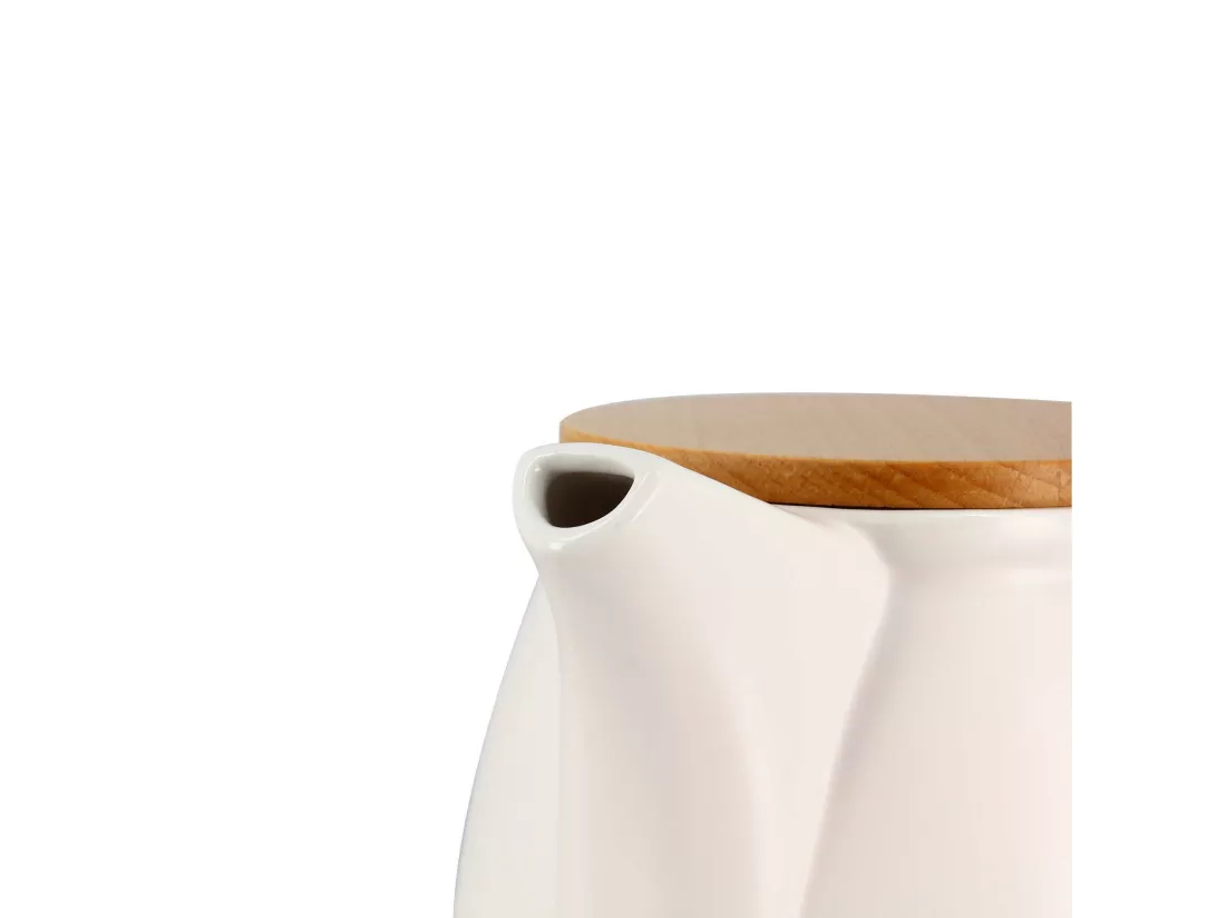 Ogo Living - Theiere Mona 1000ml En Porcelaine Blanche Et Couvercle Bois