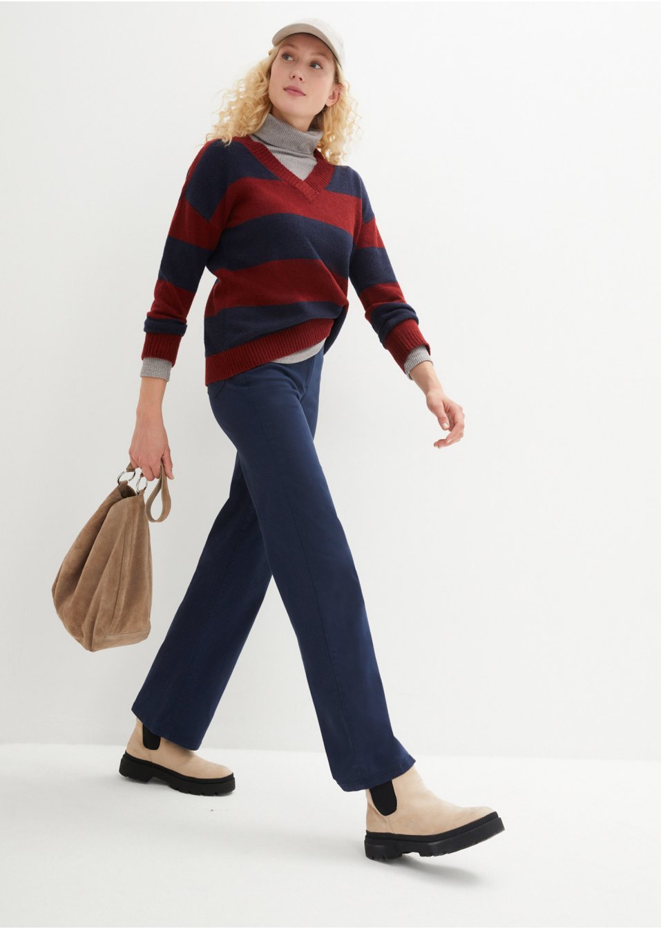 Pantalon en coton extensible, taille haute, jambes larges