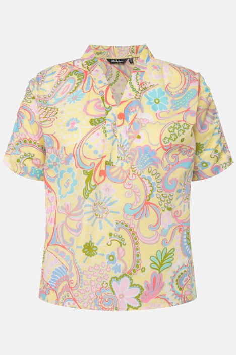 Bluse, floraler Druck, Oversized, V-Ausschnitt, Halbarm