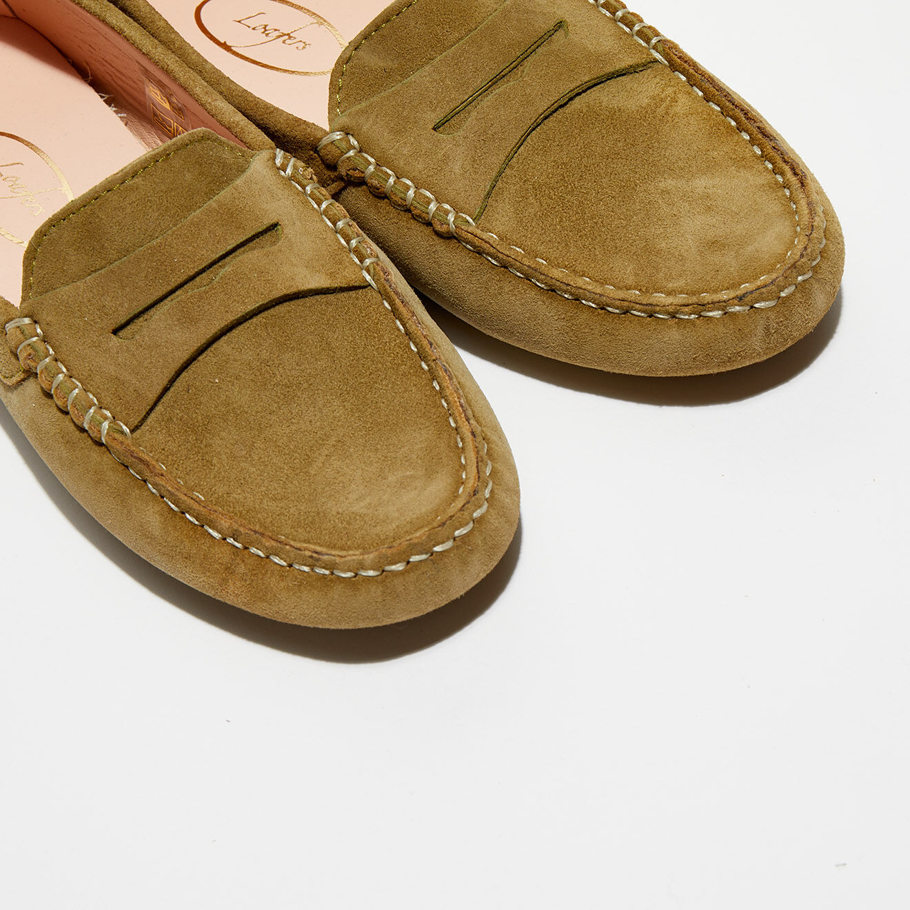 Loafers Mocassins en Velours de Cuir Jade kaki