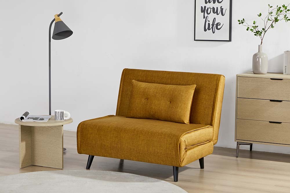 Retro Schlafsessel SMART MULTIFUNCTION 100cm senfgelb Vogue Velours Samt Bettfunktion