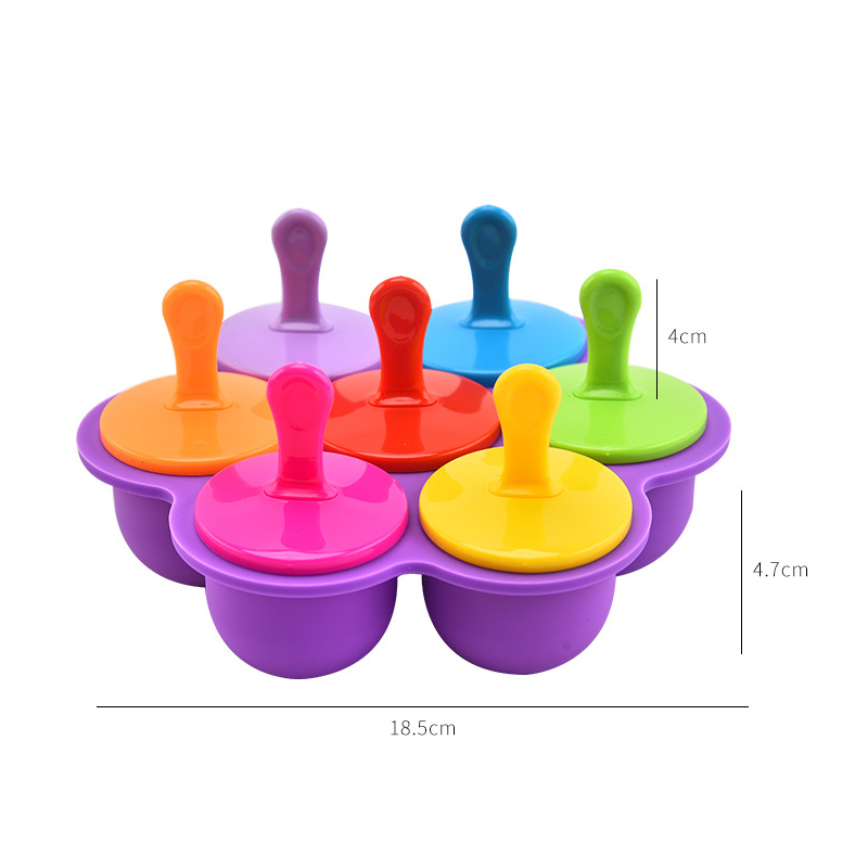 (7-fach) Silikon Eis am Stiel Form DIY Glacé Behälter Eiscreme Form Rund - Bunt
