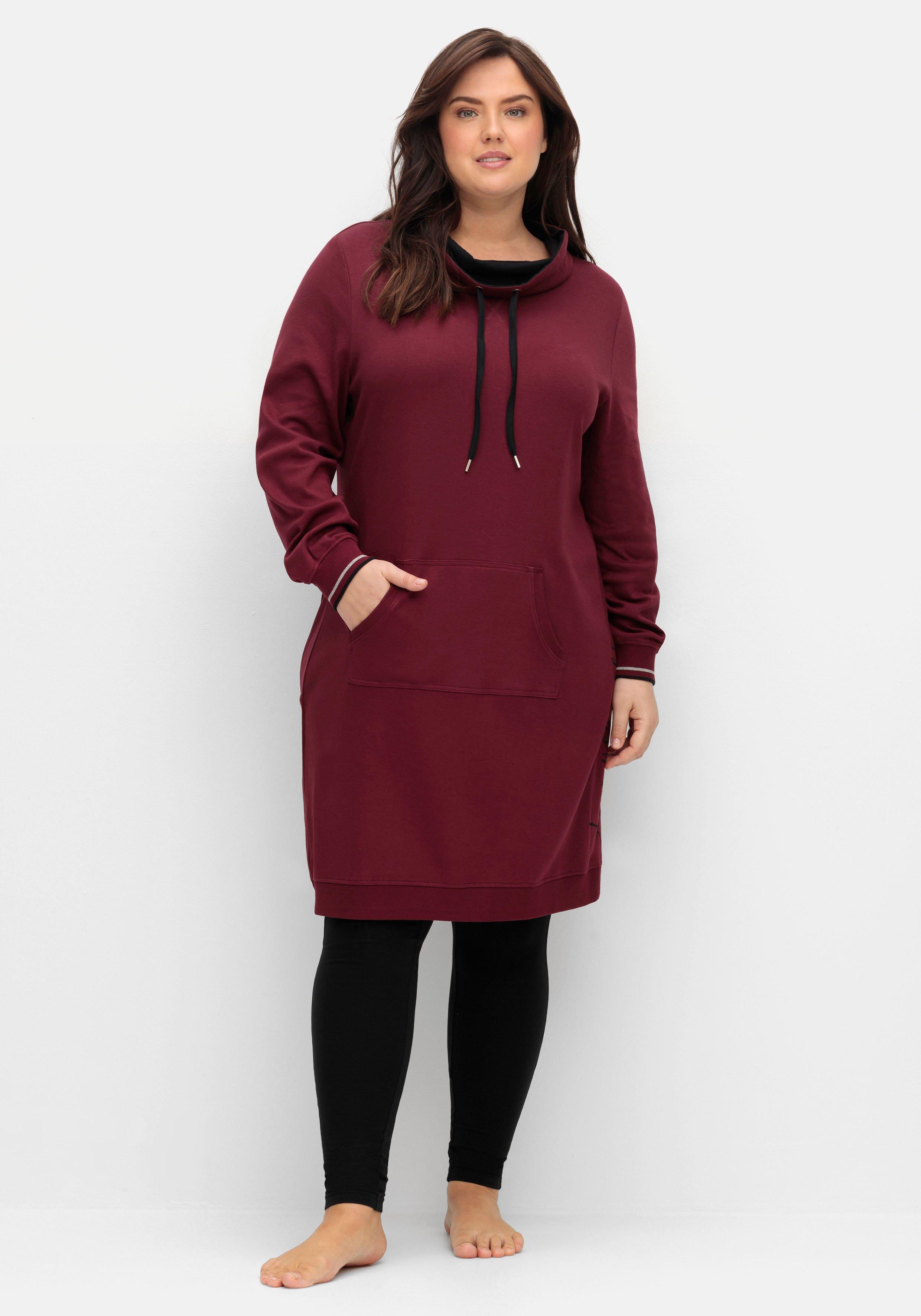 Jerseykleid mit Umlegekragen und Kängurutasche