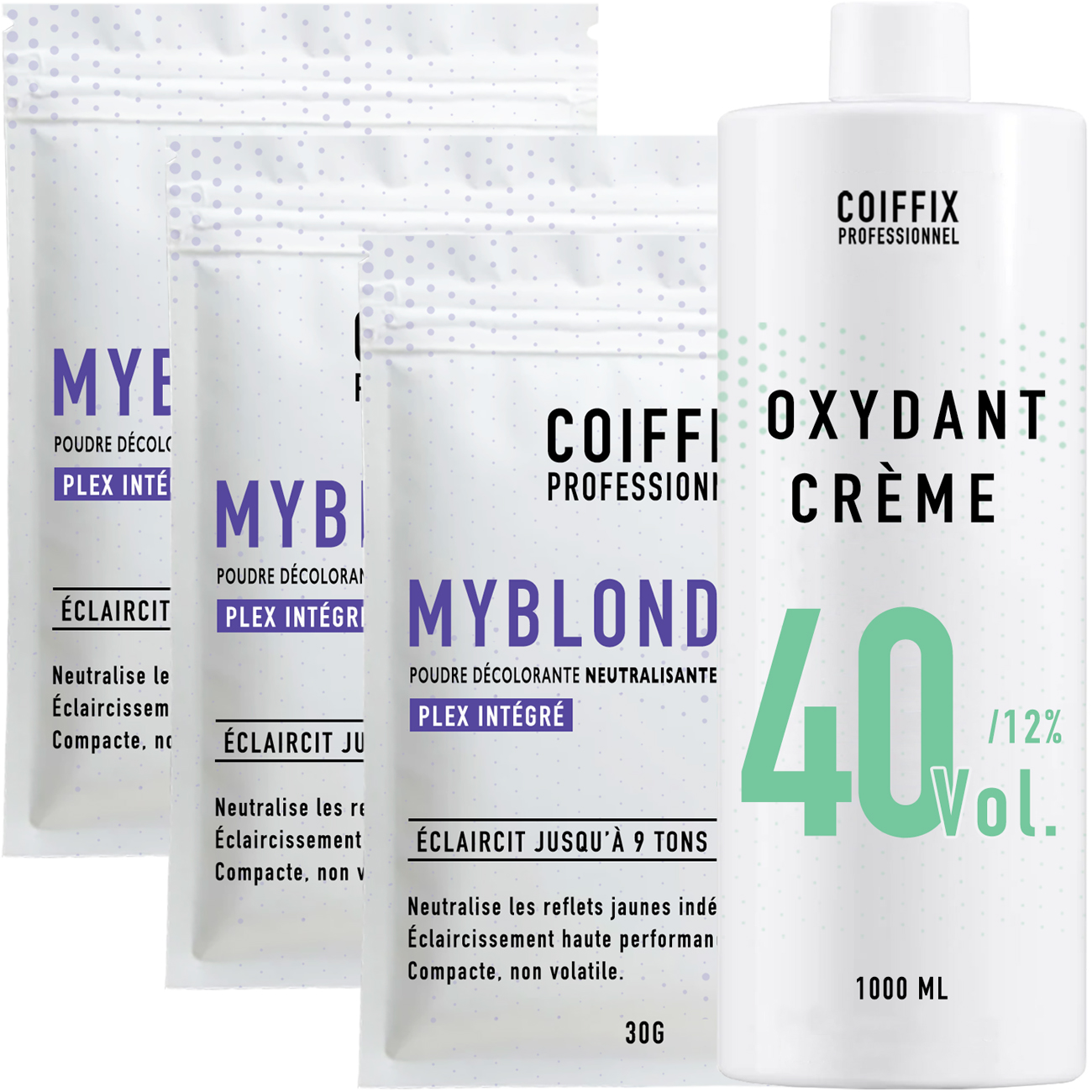 Pack Oxydant 40 Vol + 3 Sachets Poudres Dcolorantes 9 Tons MyBlond Coiffix Professionnel