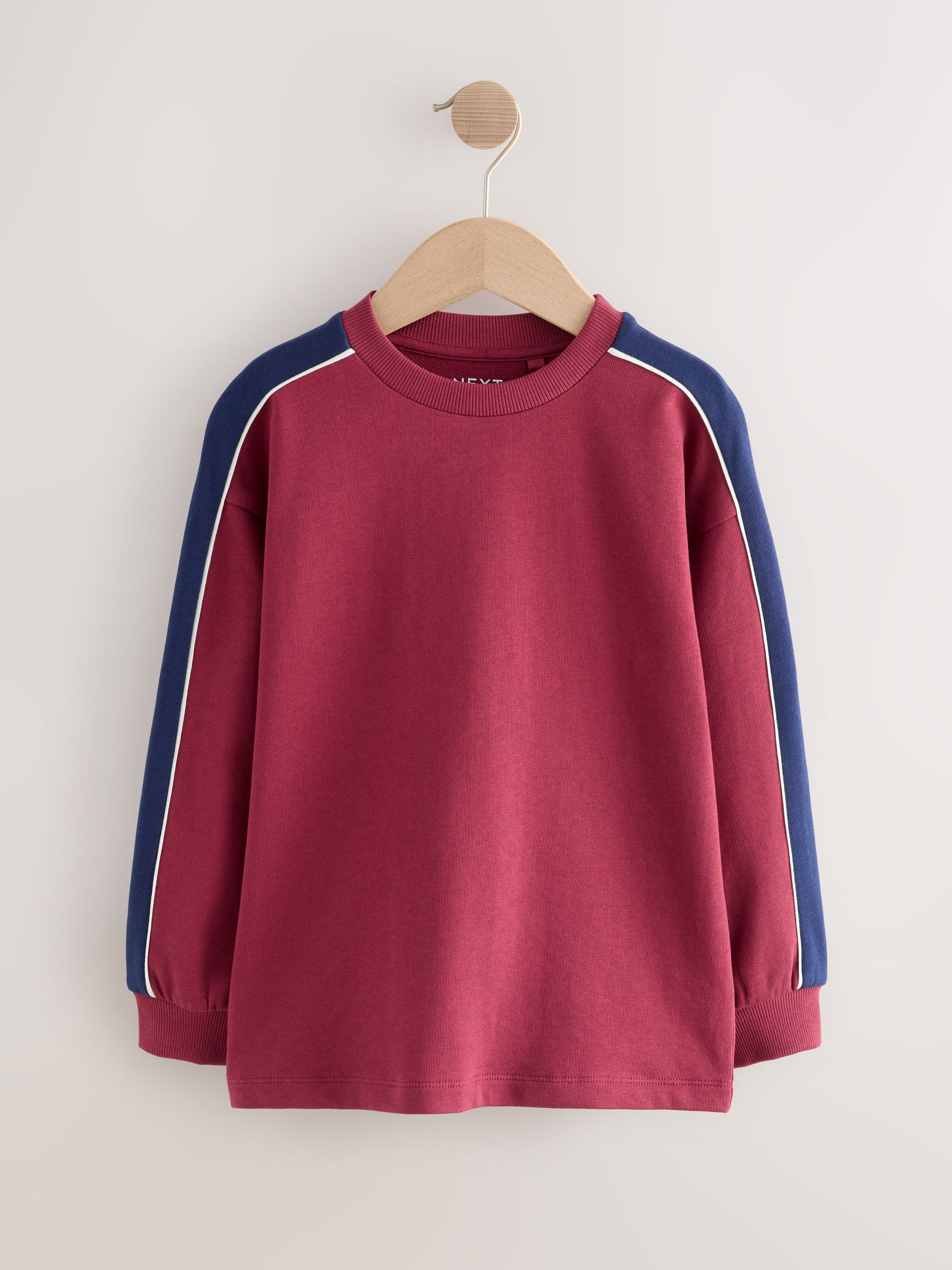 Bordeauxrood - Relaxed Fit Heavyweight Long Sleeve Colourblock T-Shirt (3-16yrs)