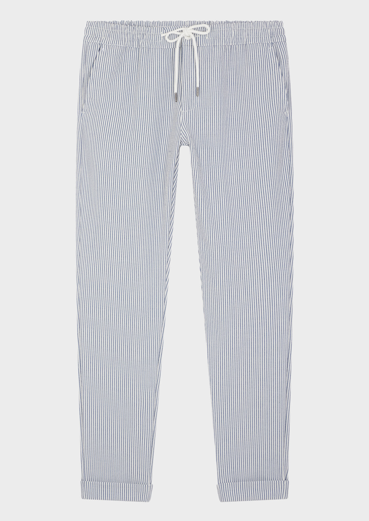 Pantalon casual slack skinny blanc à rayures bleu jeans