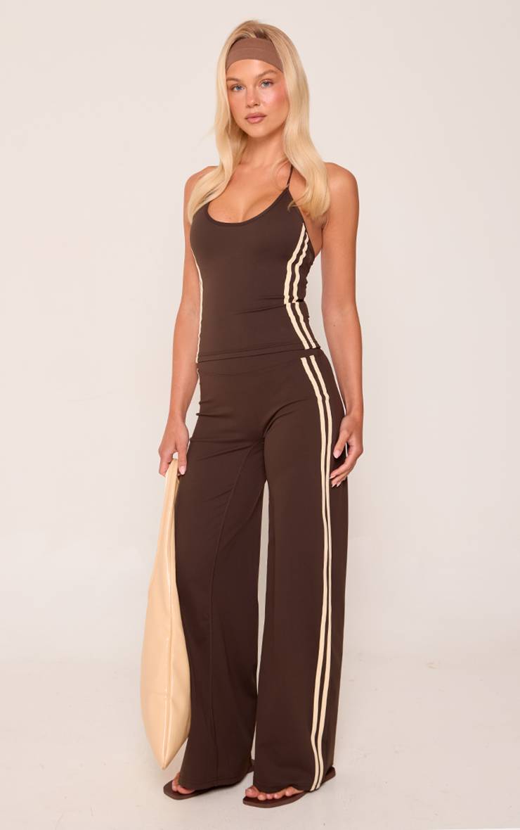 Chocolat Pantalon De Yoga Droit À Bandes Latérales Contrastées Effet Sculptant