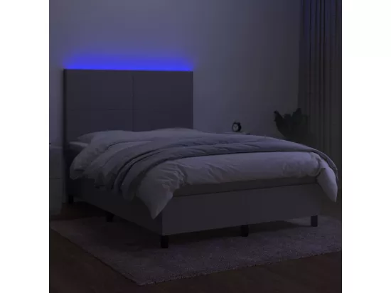 Sommier tapissier et matelas et LED Gris clair 140x190 cm Tissu