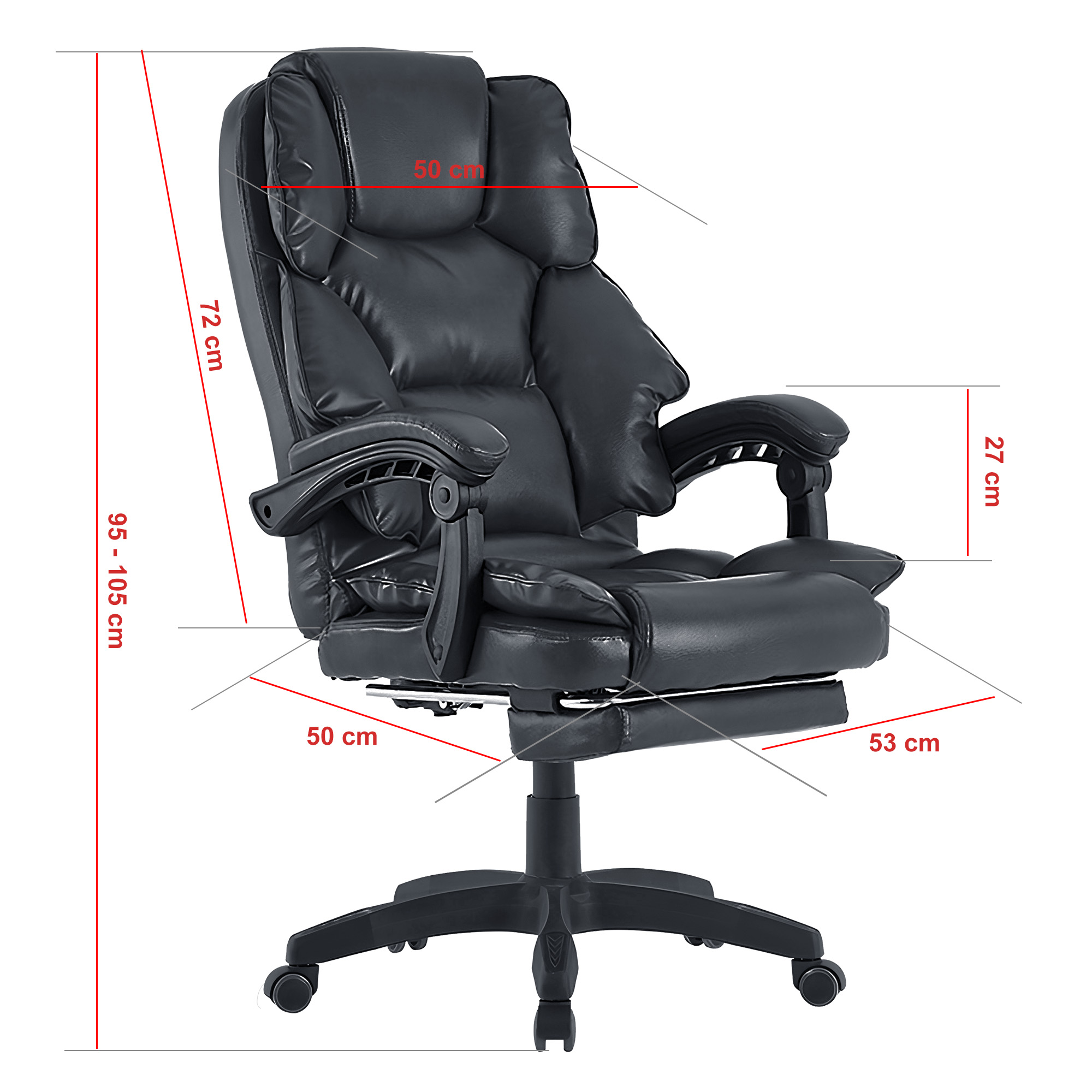 Bürostuhl mit Fußstütze und flexiblen 3-Punkt-Armlehnen - Schreibtischstuhl im Lederoptik-Design - ergonomischer Bürostuhl mit einer verstellbaren Rückenlehne für gesündere Sitzhaltung
