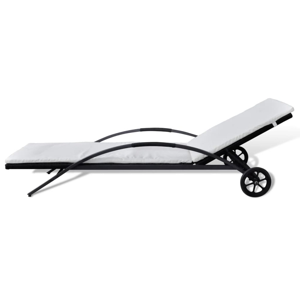 Transat chaise longue bain de soleil lit de jardin terrasse meuble d'extérieur avec coussin et roues résine tressée noir 02_0