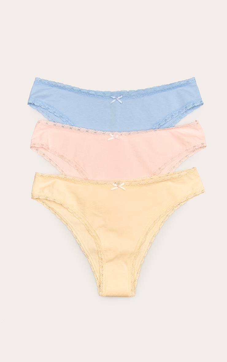Multicolore Lot De 3 Culottes Brésiliennes Avec Bordure En Dentelle Pastel