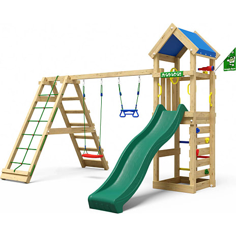 Jungle Gym Patio legetårn komplet inkl. klatremodul og grøn rutsjebane