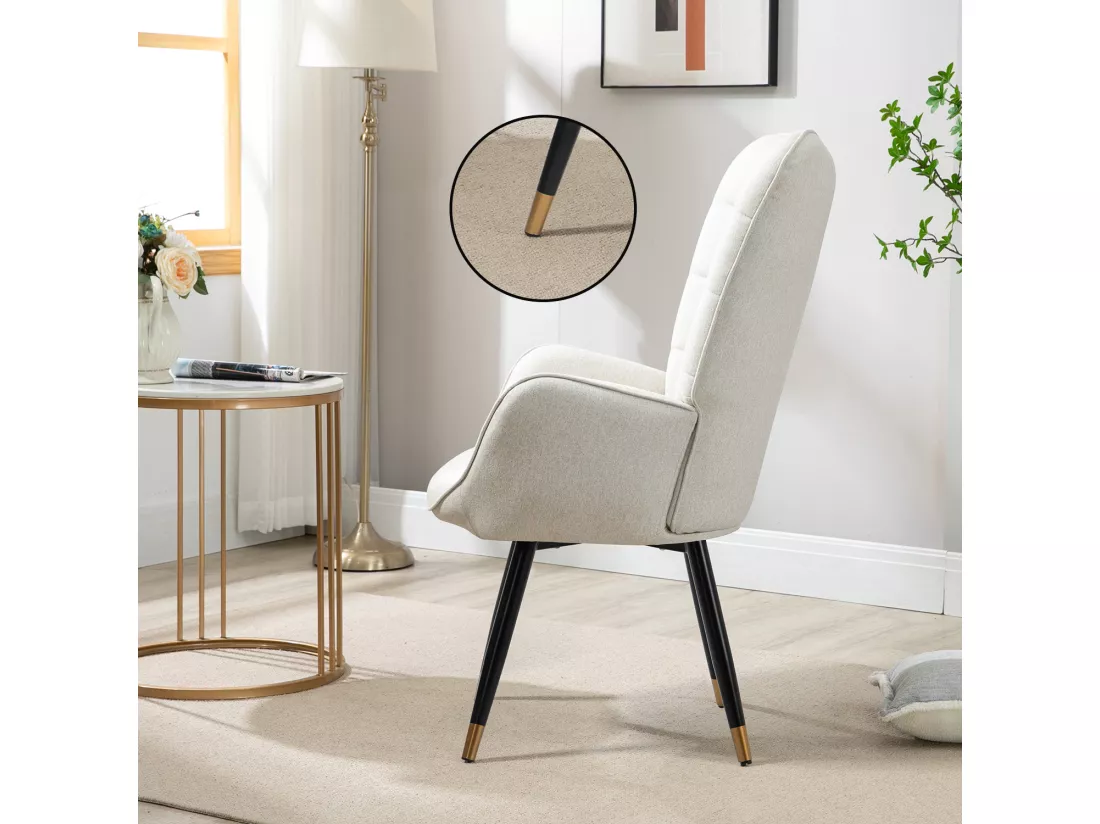 MEUBLES COSY Fauteuil Scandinave Confortable Chaise de Coiffeuse Canapé de Loisirs pour Salon Chambre Salle à Manger Bureau avec Assise Épais Accoudoirs Rembourés en Tissu Pieds Métal, Beige