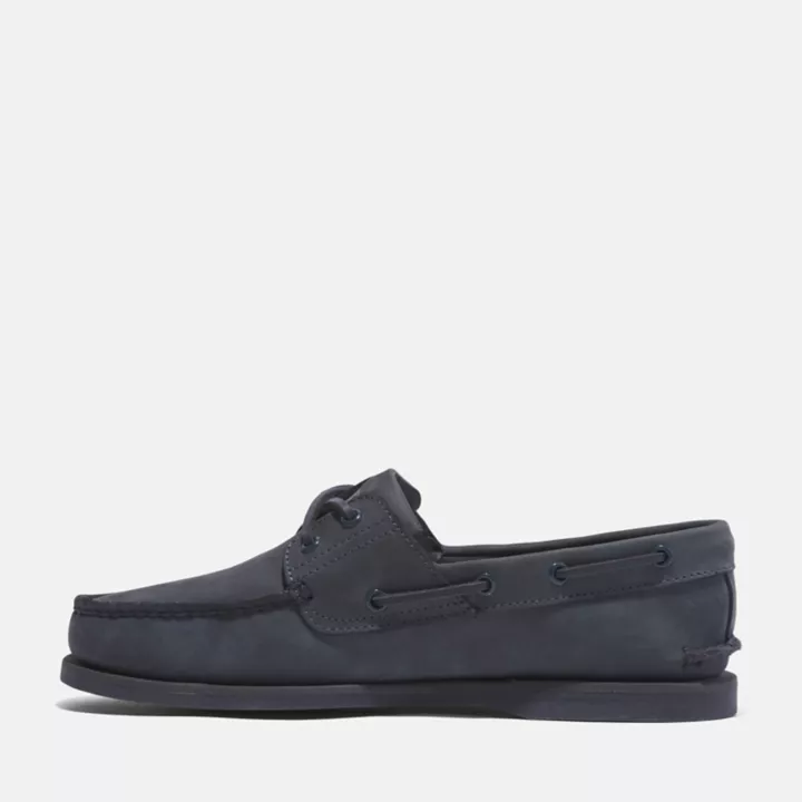 Chaussures bateau classique en cuir pour homme en bleu foncé