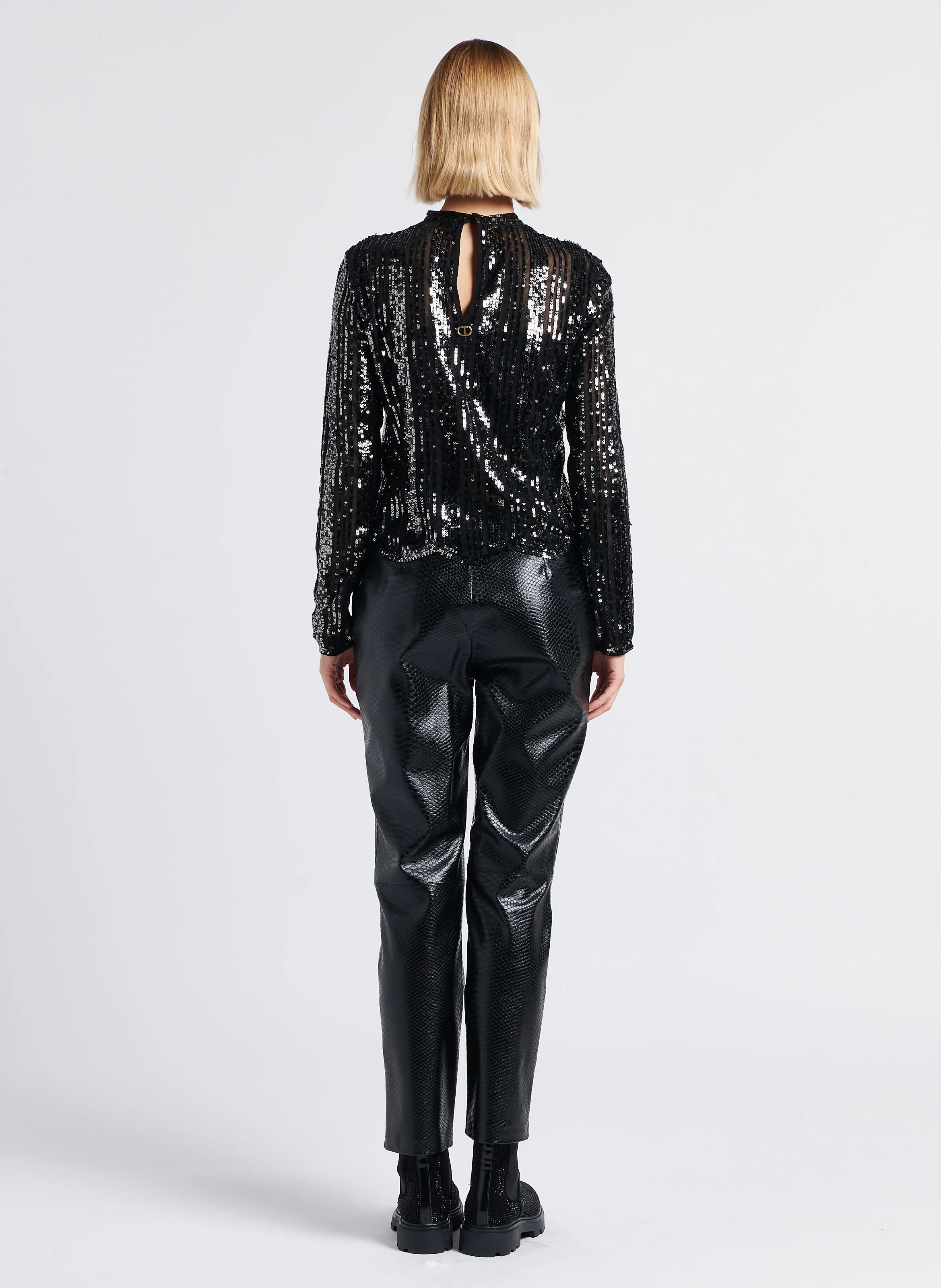 Pantalon droit effet croco | Noir