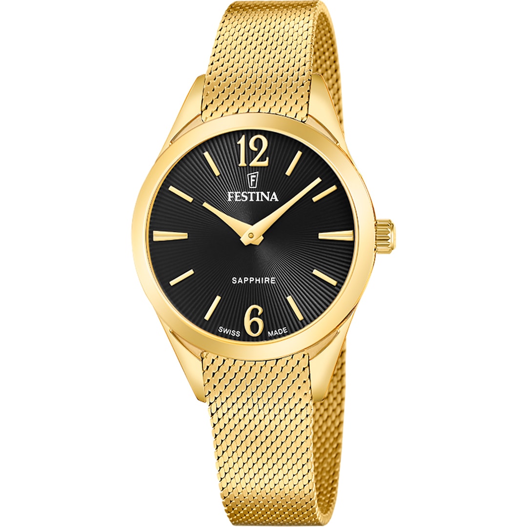 Festina Swiss Grace Goldig / Schwarz 32mm