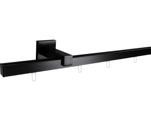 Gordijnroedeset, binnenrail, vierkant, zwart, 160 cm, 20 x 20 mm