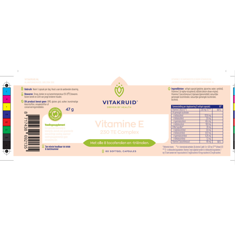 2x Vitakruid Vitamine E 230 TE Complex 60 capsules