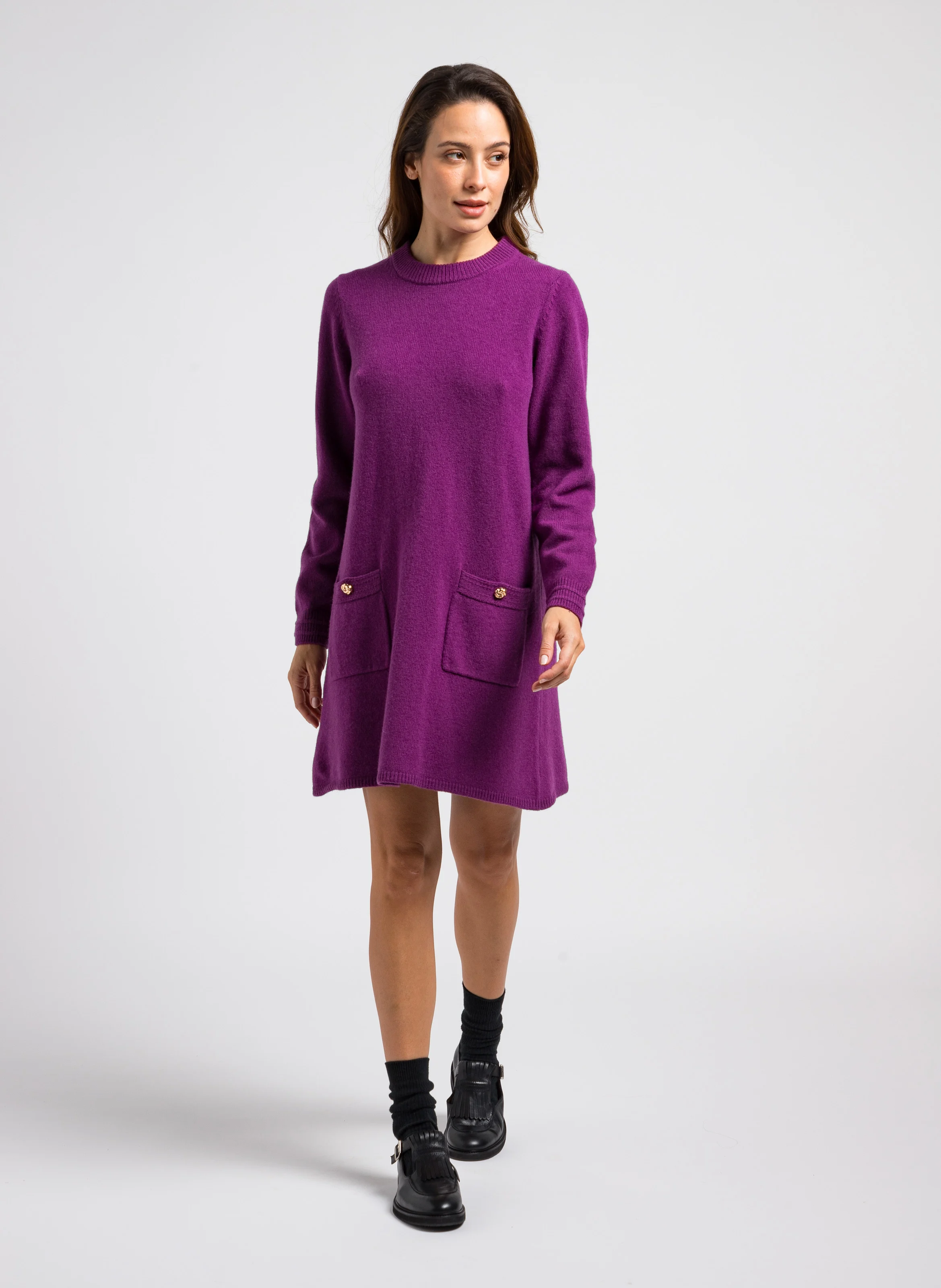ROSS - Robe courte col rond en laine et en cachemire mélangés | Violet