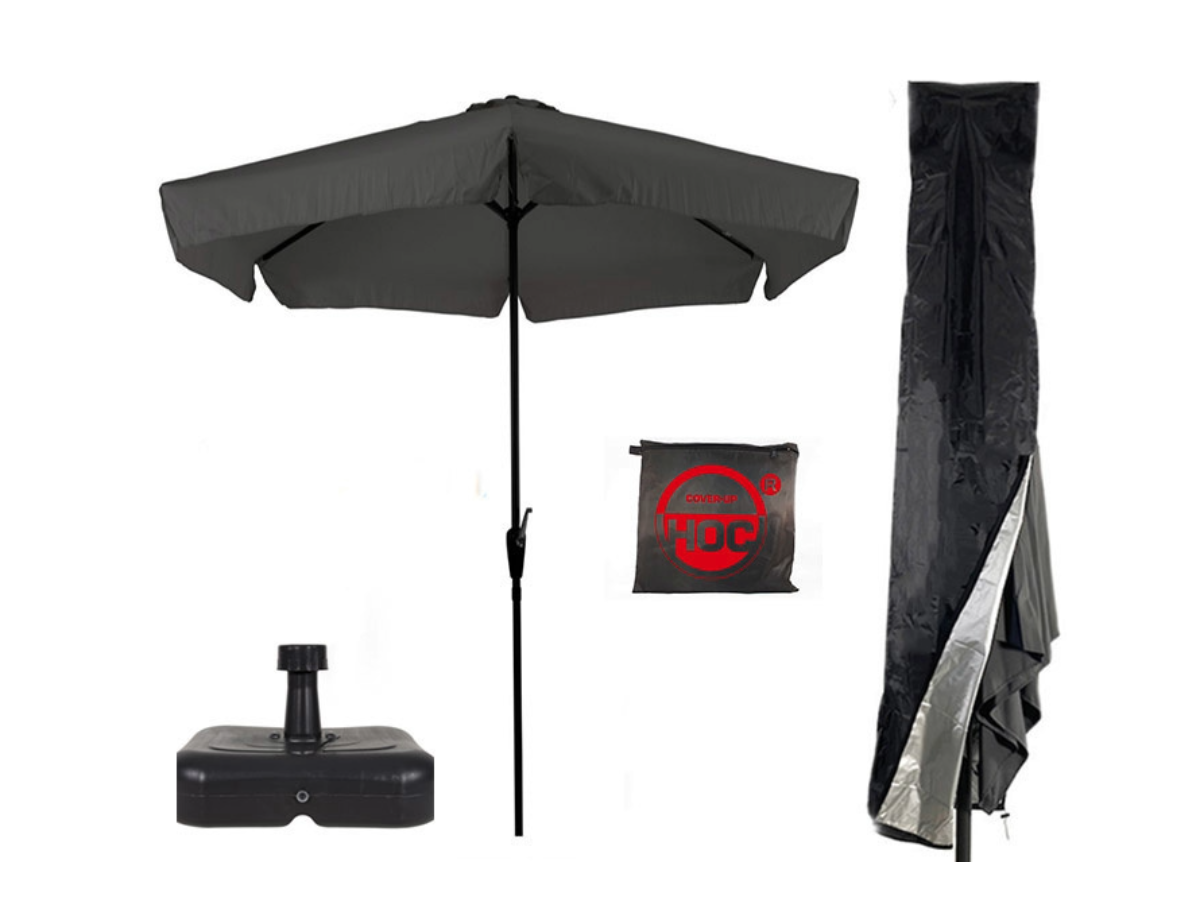 CUHOC Parasol grijs Ø3m met Redlabel parasolhoes en voet