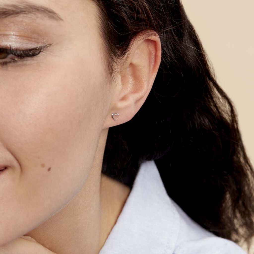 Boucles D'oreilles Puces Anne-maudae Coeurs Or Blanc