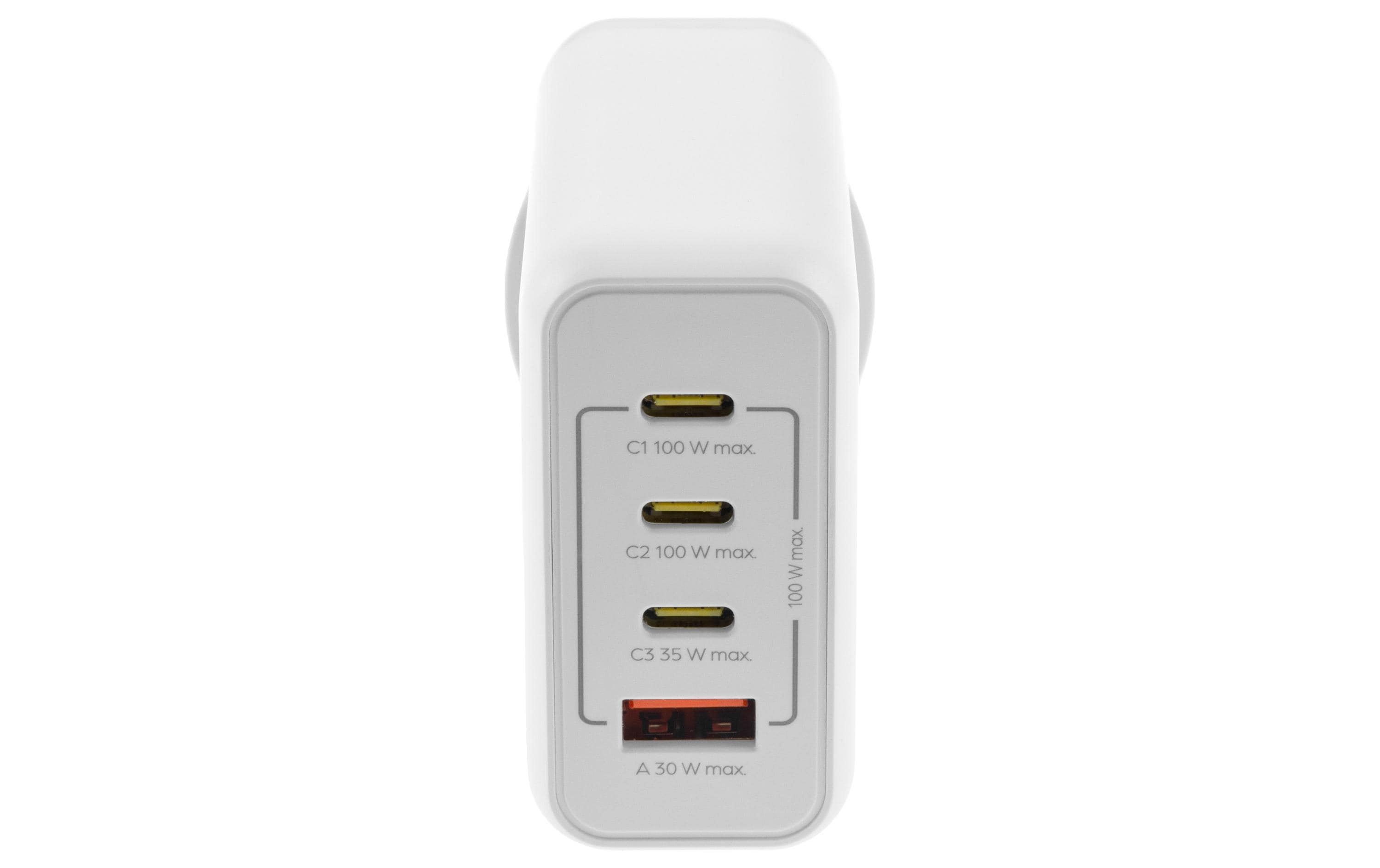 USB-Wandladegerät Quad 3C1A 100 W GaN WeissLadeadapter mit drei USB-C-Ports und einem USB-A-Port