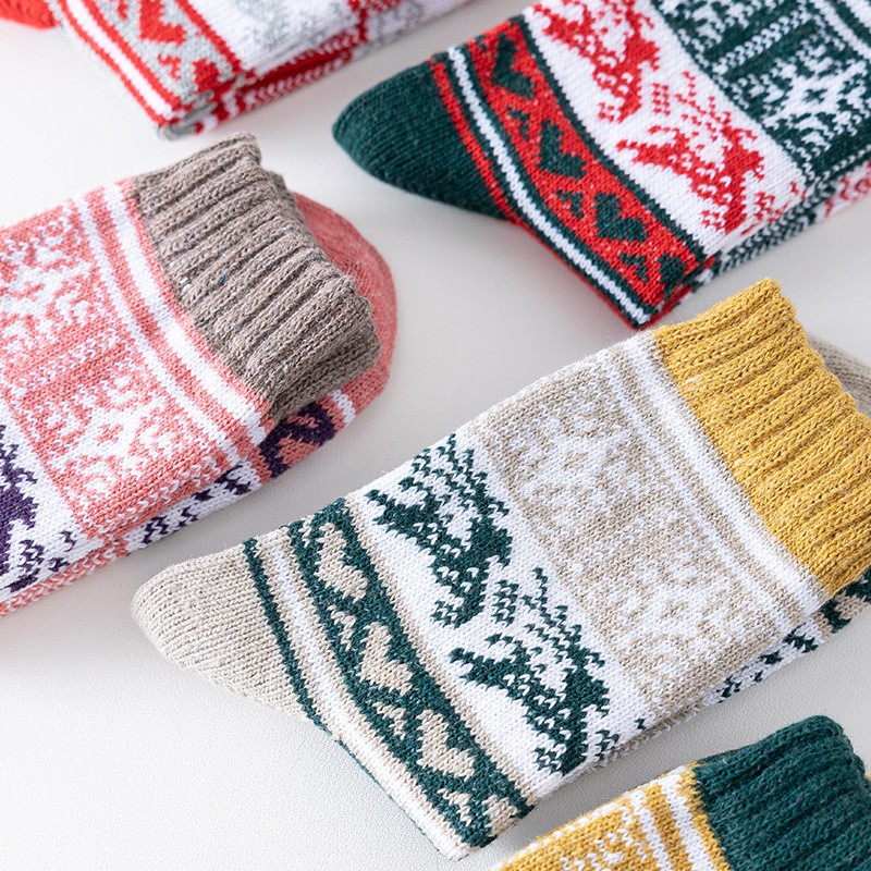 (5 Paar) Unisex Strick Socken Winter Strümpfe Warme Füsslinge (One Size) - Rentiere