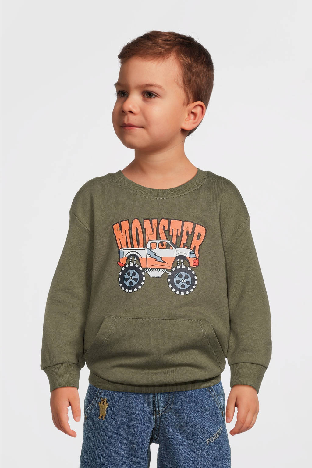 NAME IT sweater NMMVUGO met printopdruk olijfgroen