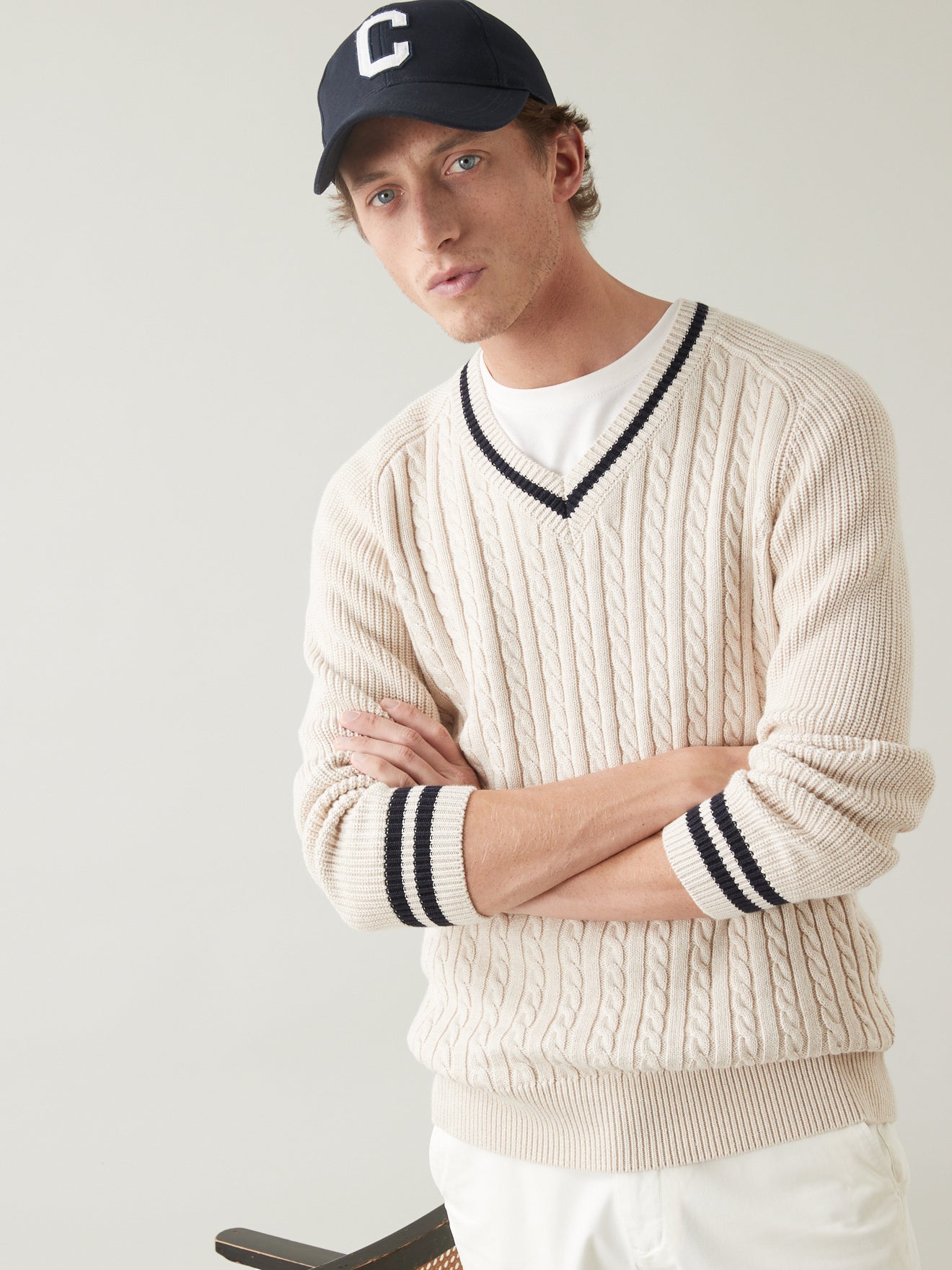 Pull col V esprit tennis homme