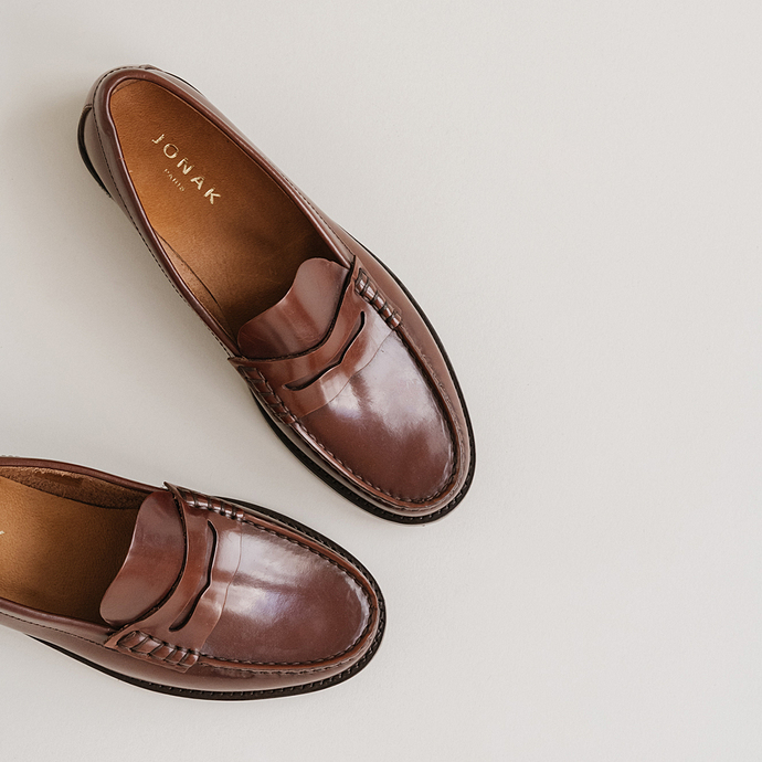 Mocassins  en cuir glacé marron