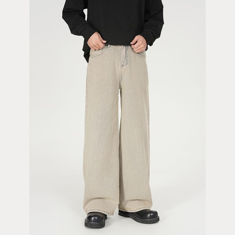 Hushgrain - Mid Rise Washed Straight Leg Jeans