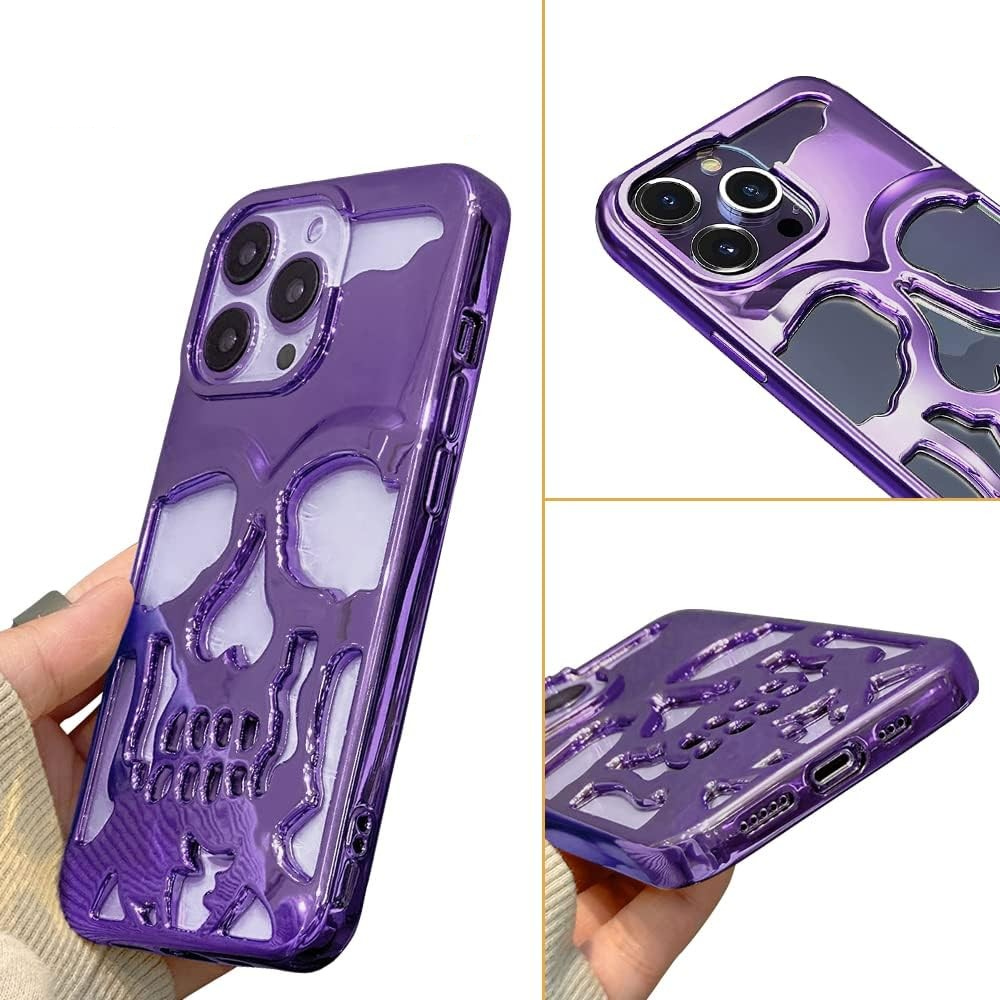 iPhone 13 Pro Gummi Hülle Totenkopf Skull mit 3D Ausschnitt - Lila