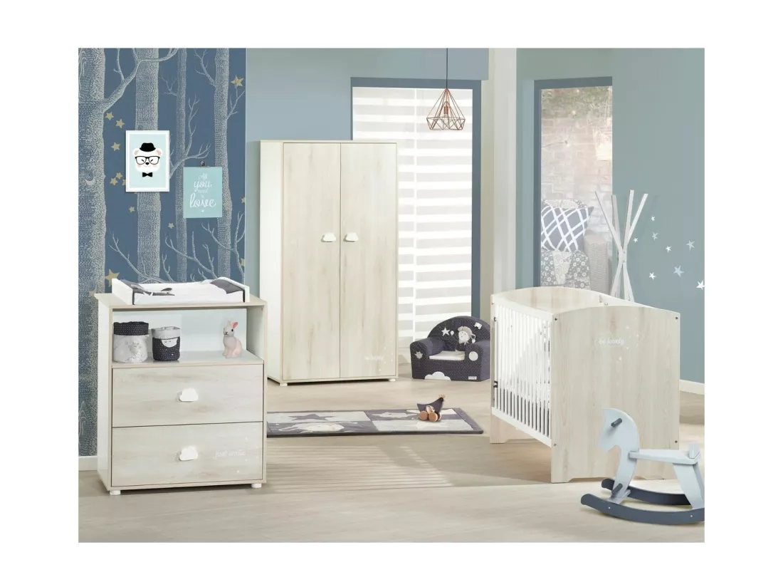 BABYPRICE Commode a Langer Smile Hetre Cendre 2 Tiroirs