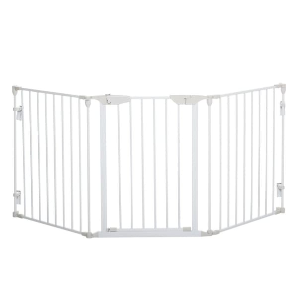 Sperreport For Hunder, Beskyttelsesgrind, Hundeport, Dørvakt, 3 Elementer Inkludert Sikkerhetsdør, Metall, Plast, Hvit, 180 X 3 X 74,5 Cm