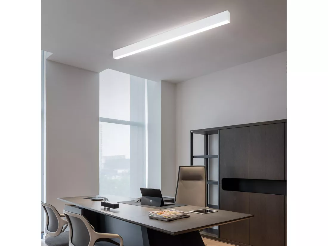 NETTLIFE Plafonnier LED Noir Moderne 107CM Longue Dimmable avec Télécommande Lampe de Bureau 32W Panneau pour Cuisine Chambre