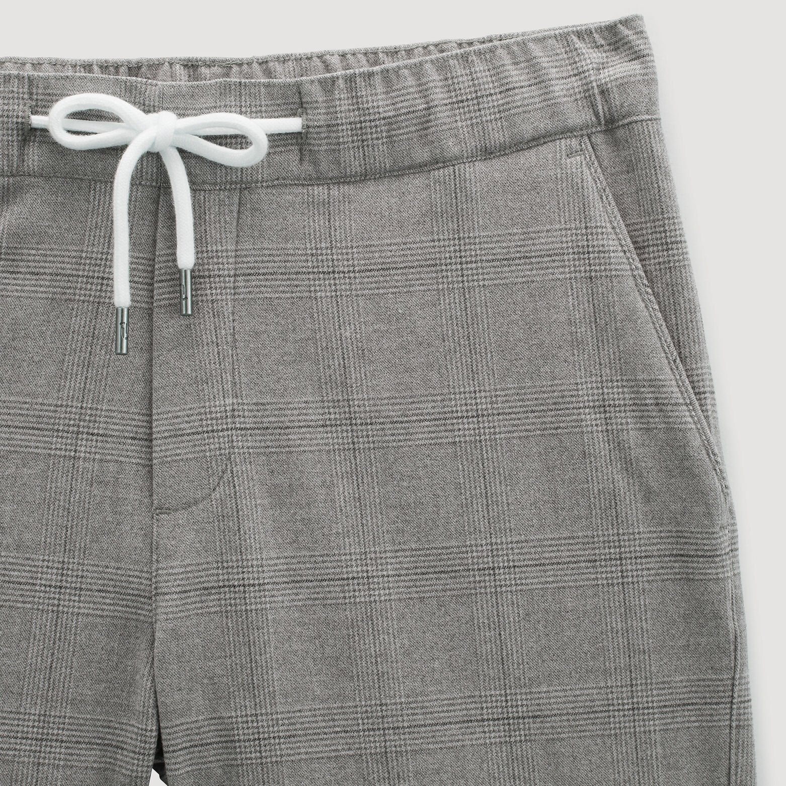 Pantalon chino slim ceinture élastiquée à carreaux Gris clair