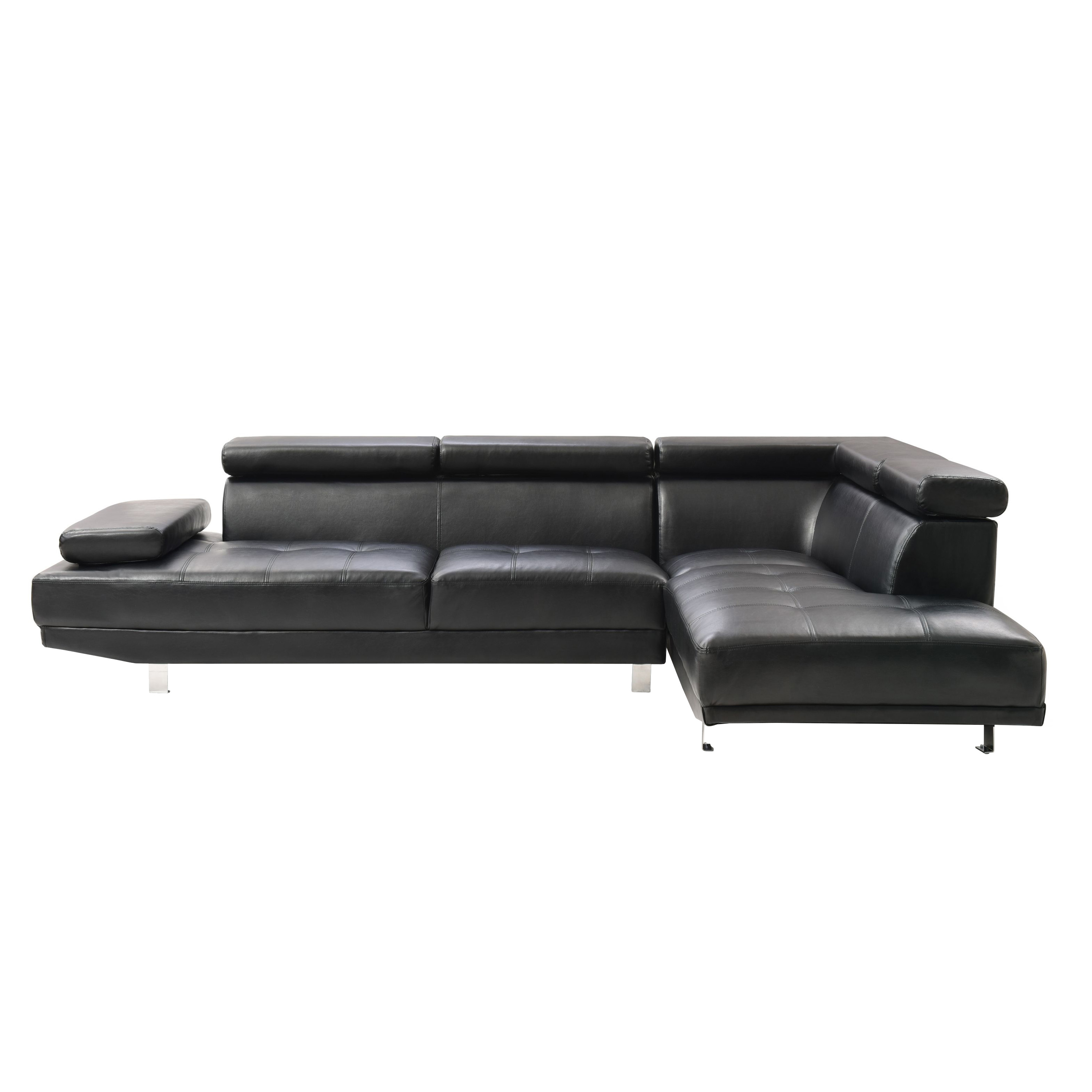 Ecksofa Leder PHILIP rechts schwarz