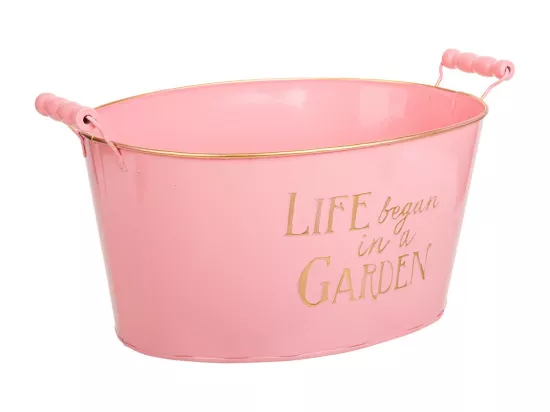 Bassine en métal rose 38/33.5x24.5x16.5/19h b:28x19.5