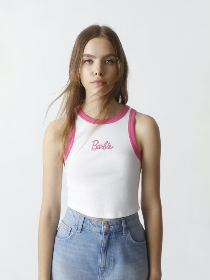 Top cropped Barbie - Rosa/Branco