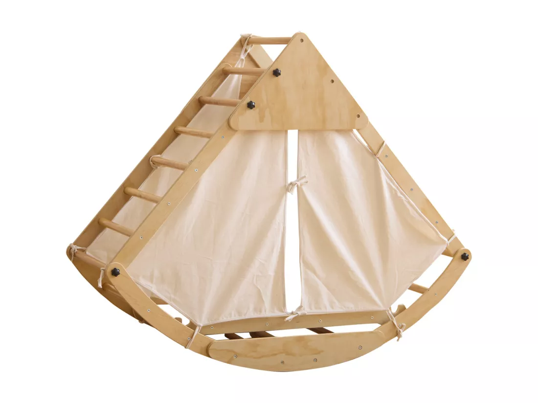 Aire de jeu 8 en 1 pour enfant - avec toboggan, module d'escalade, échelle à barreaux, arche d'escalade, balançoire et tente - bois