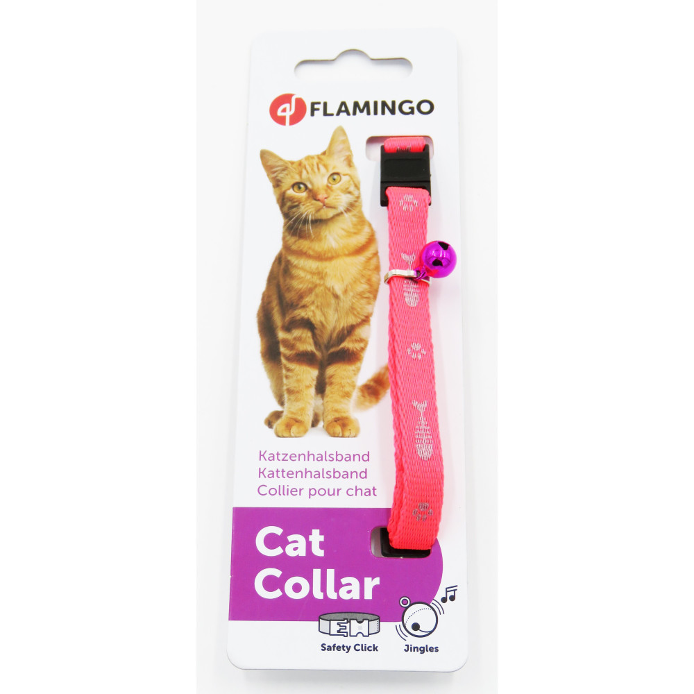 Collier réglable de 20 à 35 cm rose motif poisson + clochette pour chat