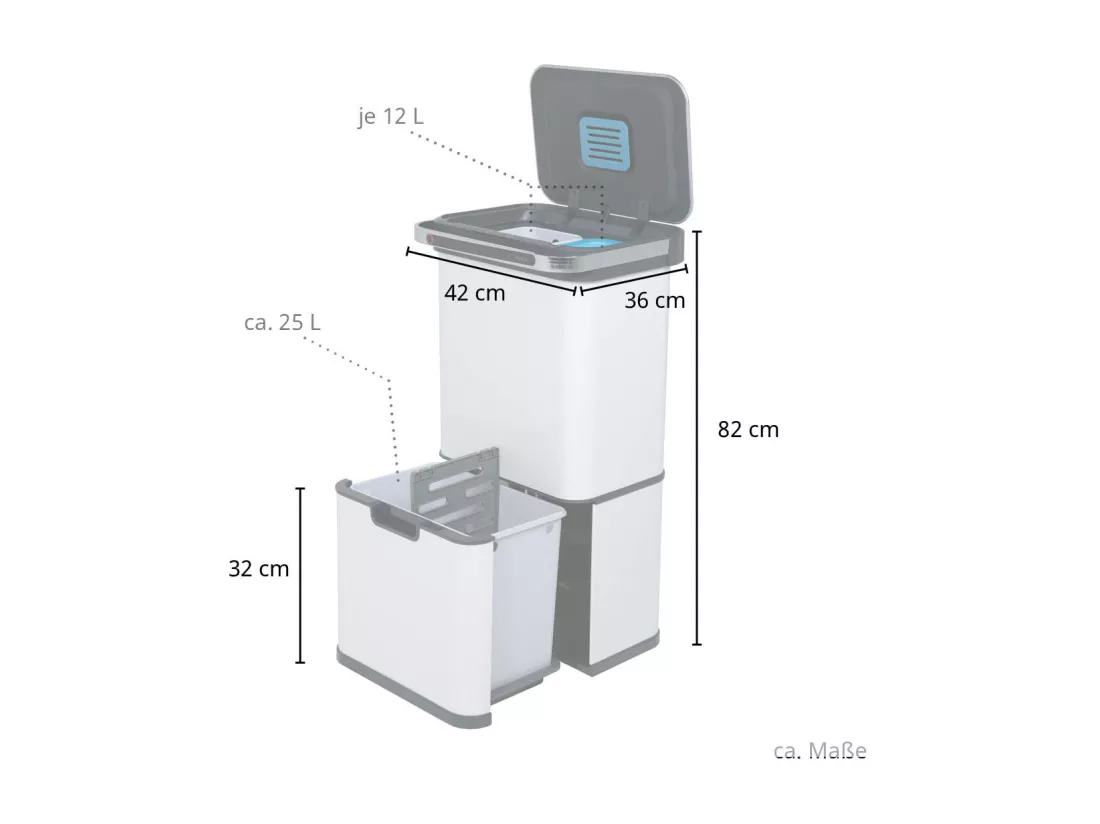 Poubelle à capteur 60L Fonction autonettoyante et filtre à charbon actif