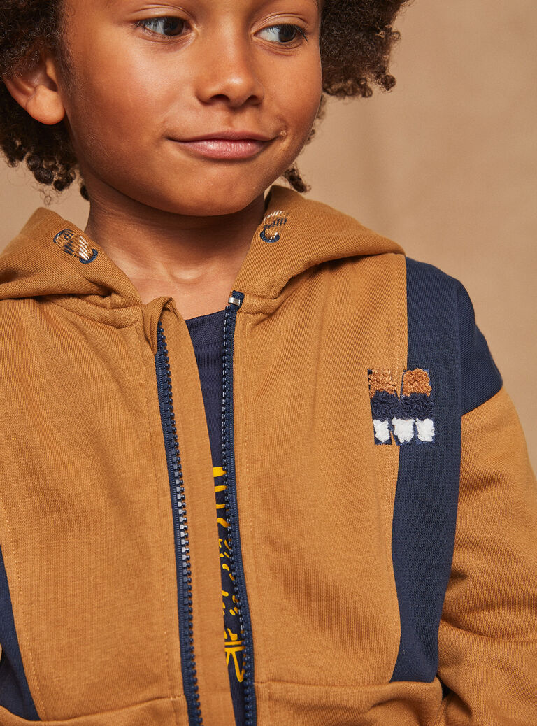 Sweat à capuche bleu marine et marron