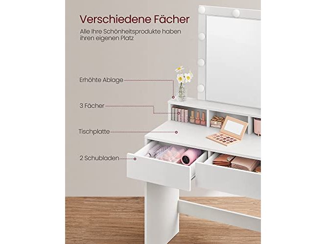 VASAGLE Schminktisch mit Spiegel Weiss Kosmetiktisch