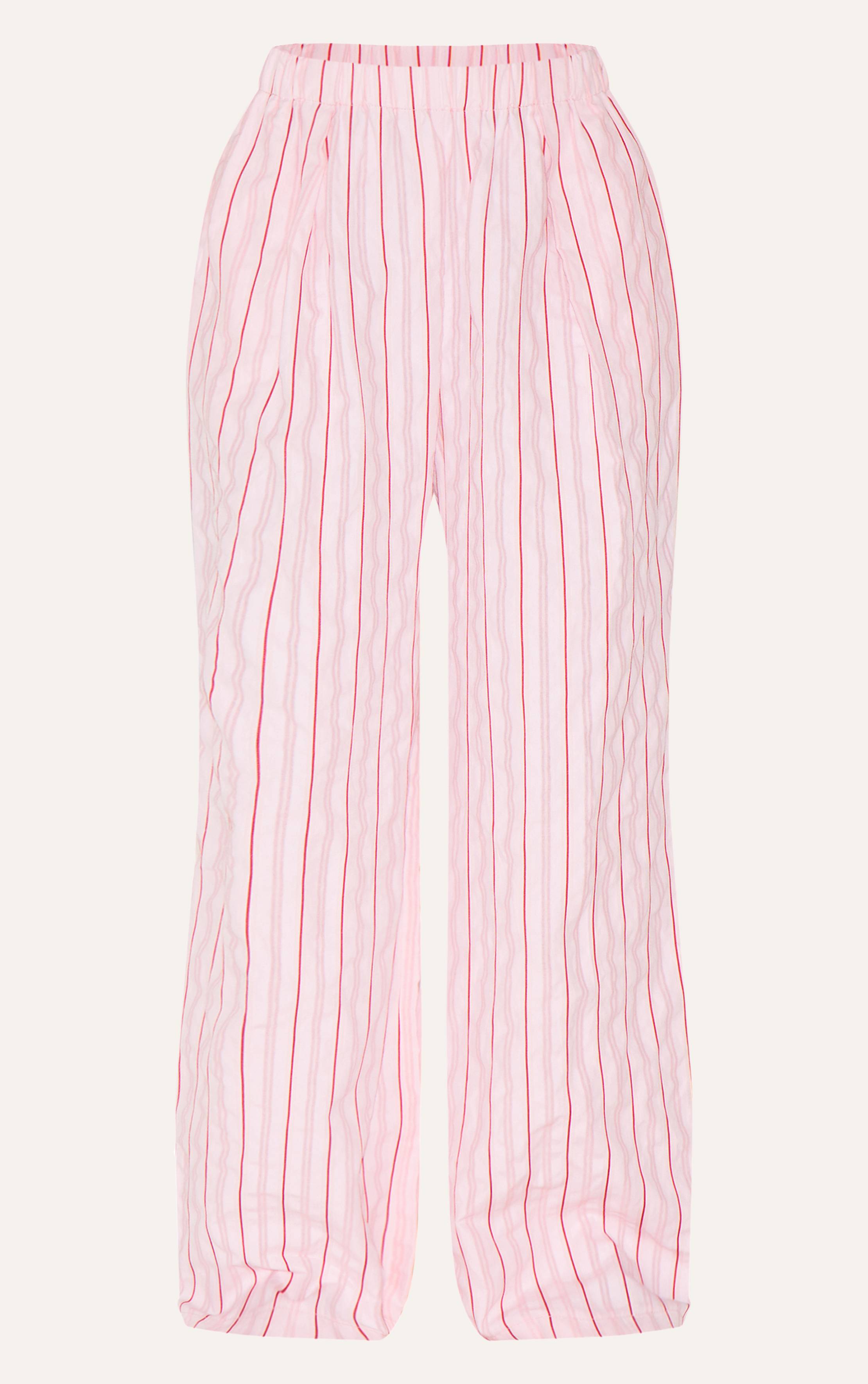 Rose Pantalon Large À Taille Élastique À Fines Rayures