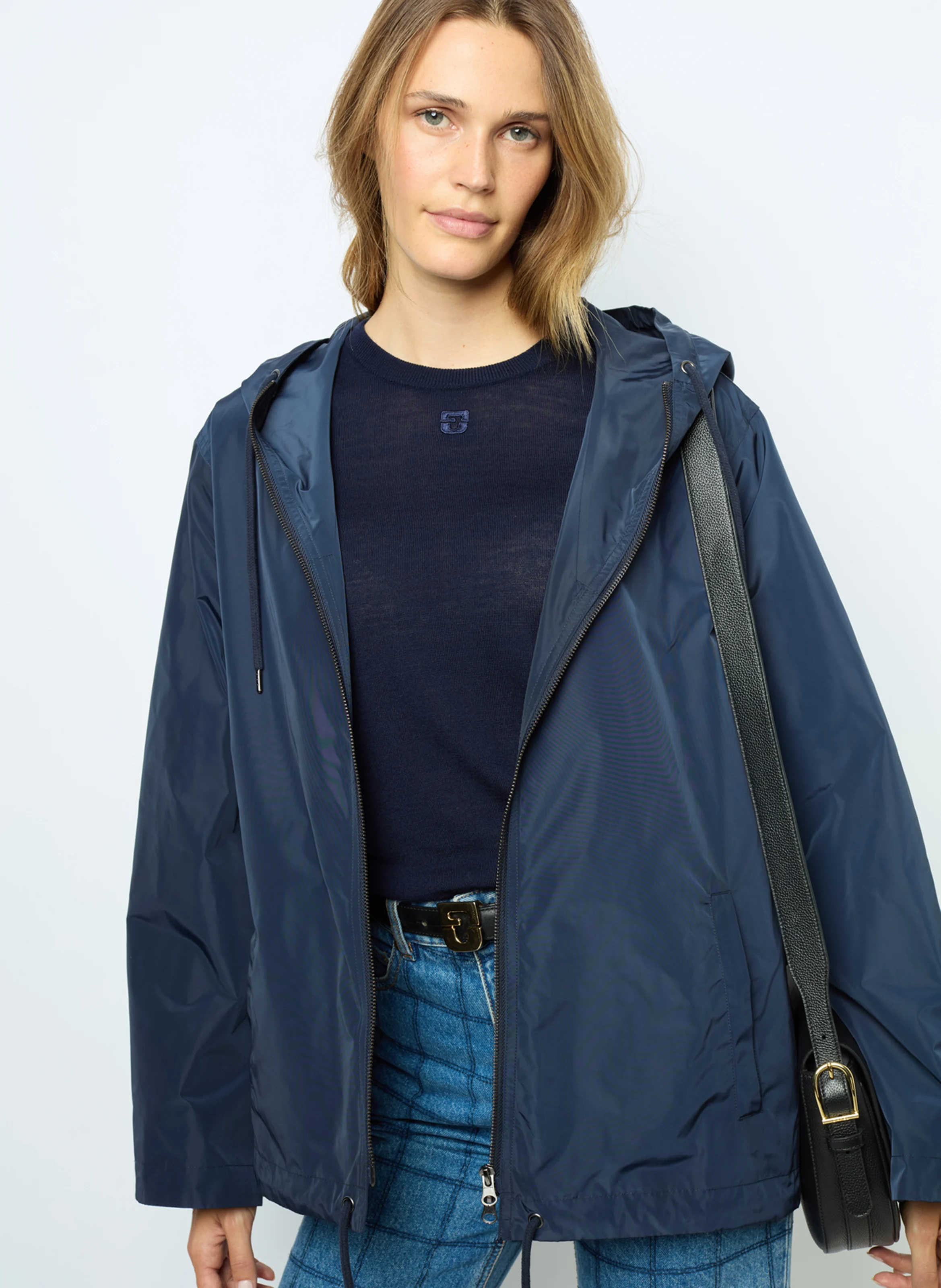 Parka droite col montant à capuche | Bleu